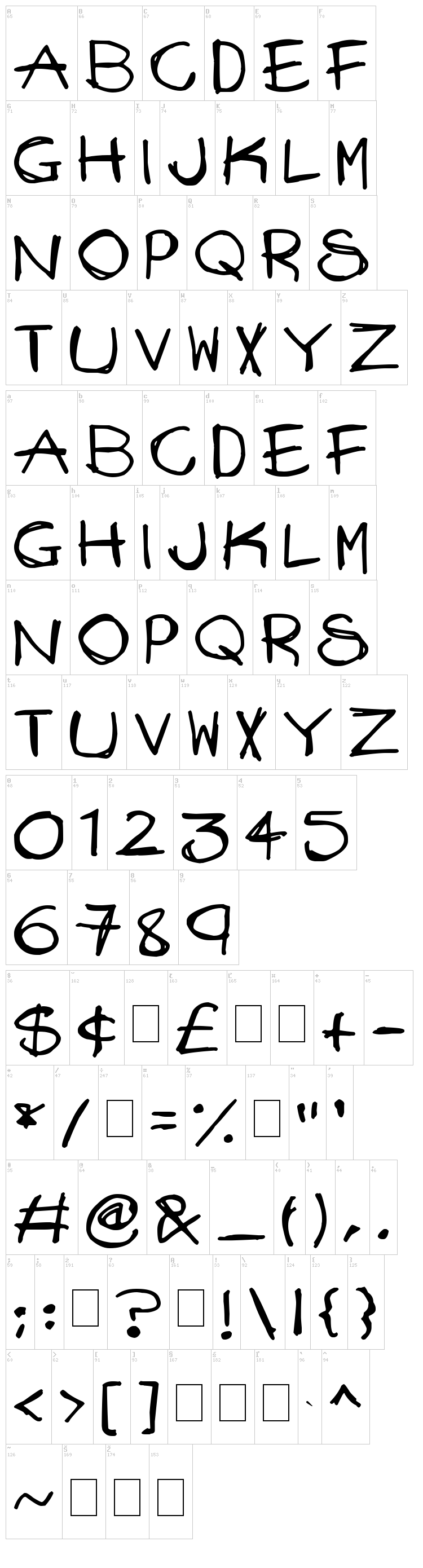 Mad Stick Brush font map